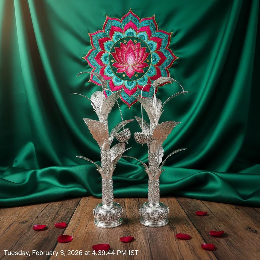 Value Gifts Traditional 25 Inch Antique German Silver Banana Tree for Pooja and Temple Decor