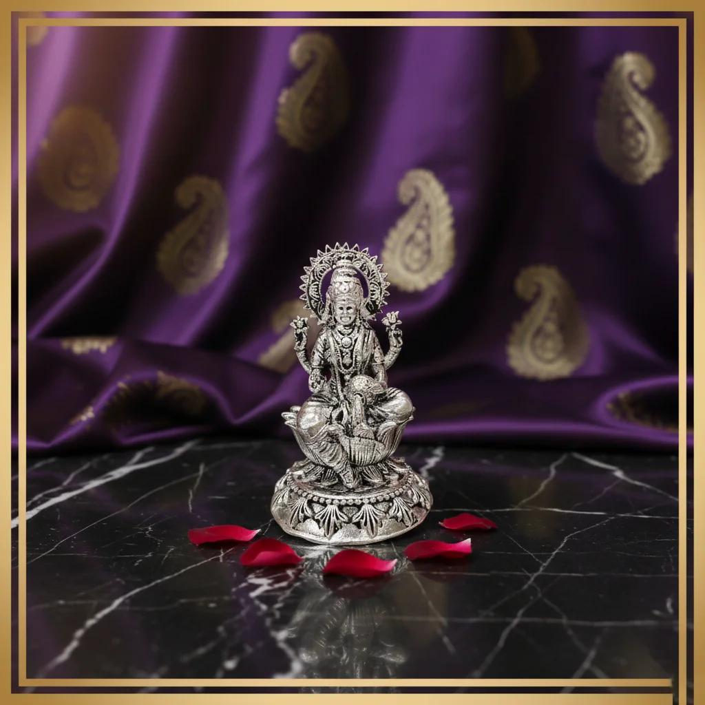 Value Gifts Elegant 4 Inch German Silver Vintage Lakshmi Idol for Devotional Spaces