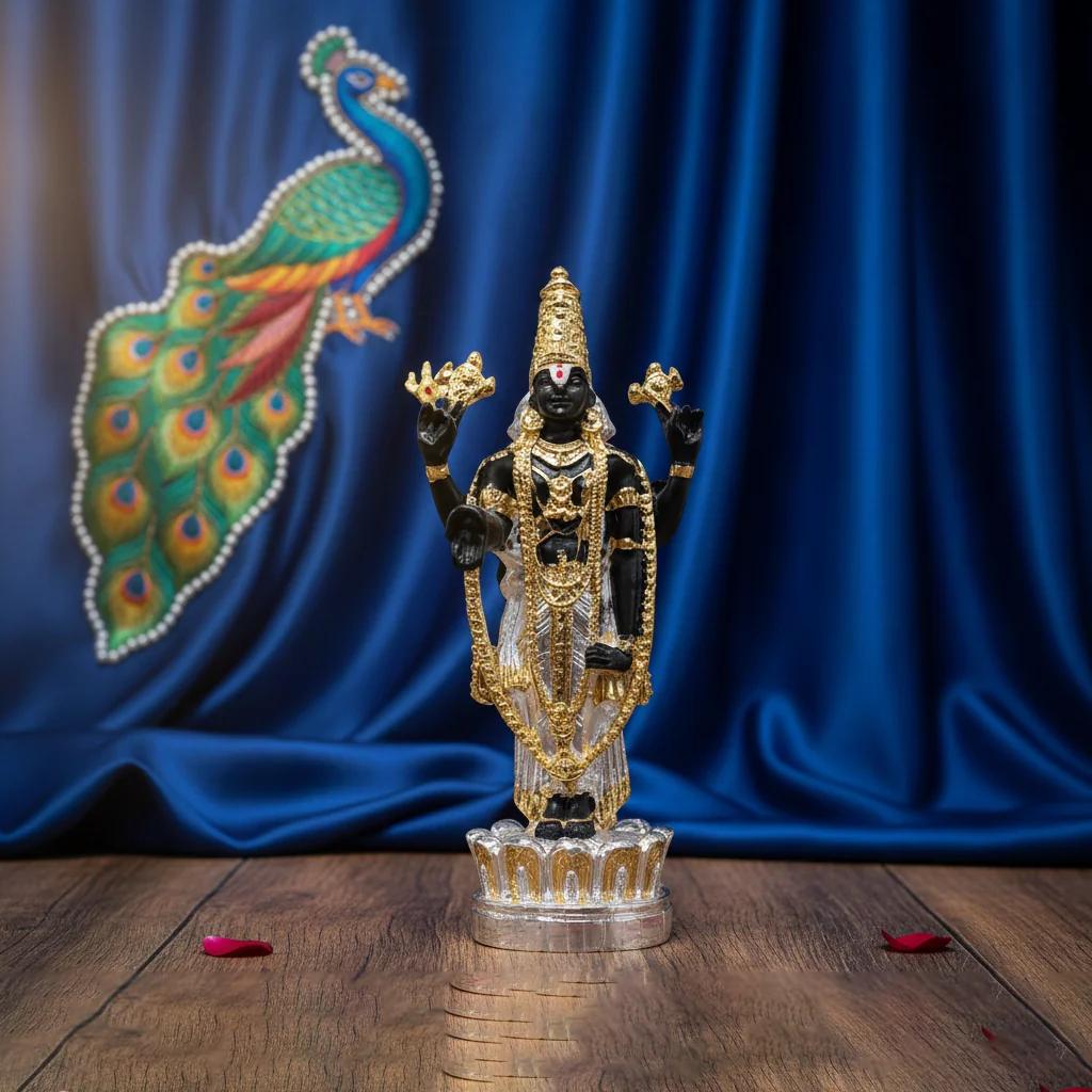 Value Gifts Traditional 8 Inch 2 Tone Balaji Idol in German Silver for Spiritual Decor