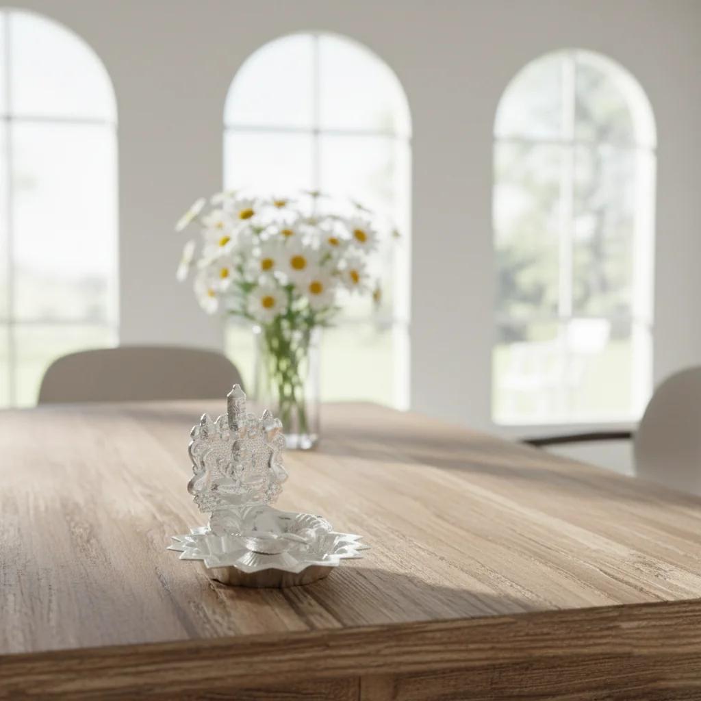 German Silver Balaji Hand Diya for Pooja Luxury Pooja Lamp for Worship