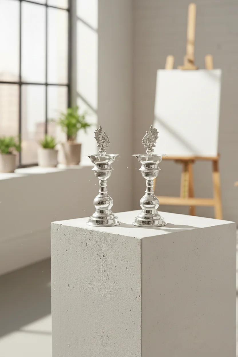 German Silver Hand Engraved Pooja Thali Set for Rituals