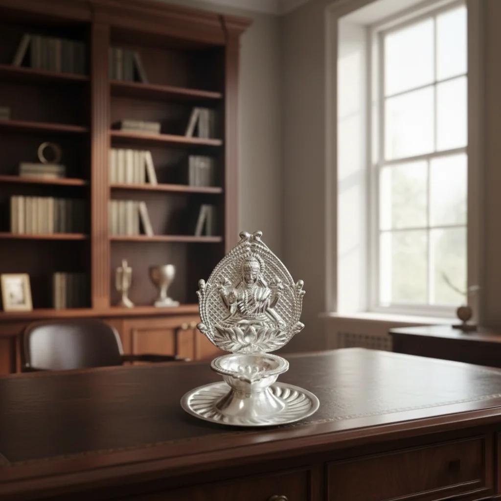 German Silver Lakshmi Diya Premium for Daily and Festival Worship