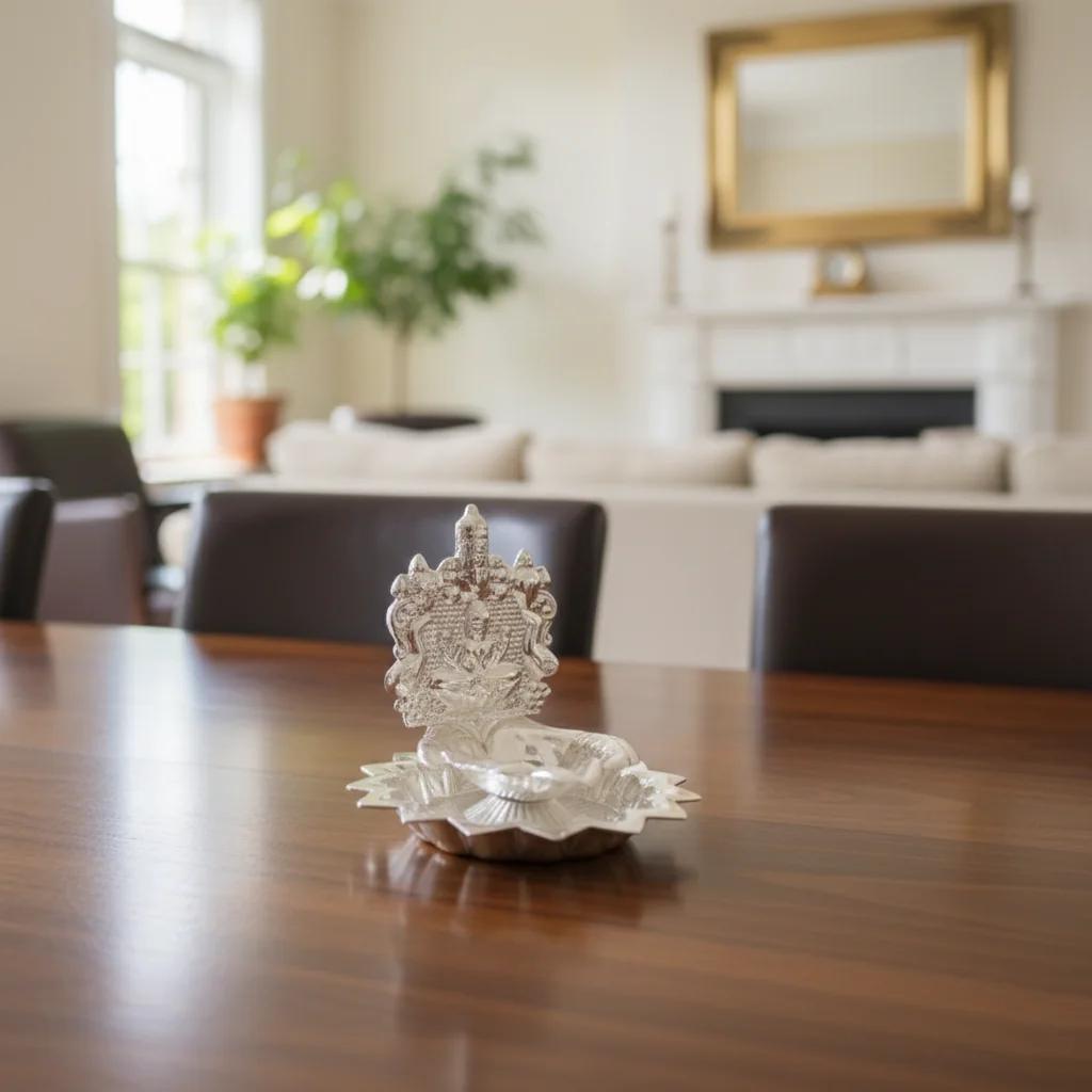 German Silver Balaji Hand Diya for Daily and Festival Worship