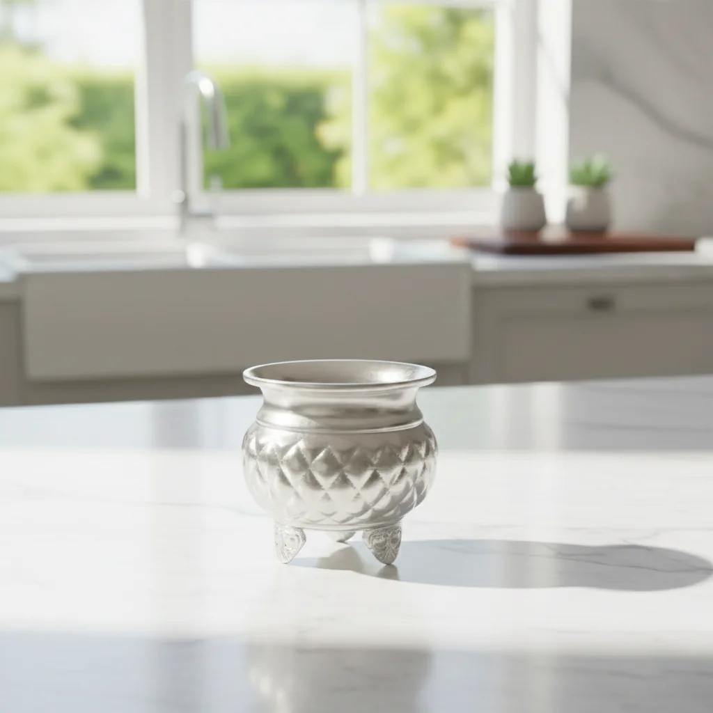 Elegant German Silver Pooja Vessel Bowl With Stand for Home Temple