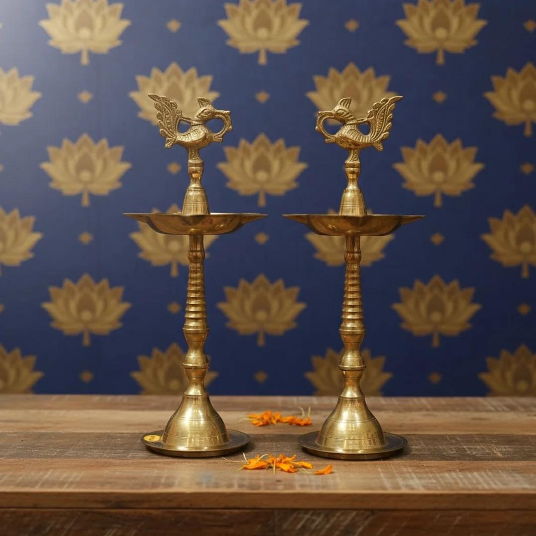 Brass Diya with Elevated Stand for Pooja and Rituals