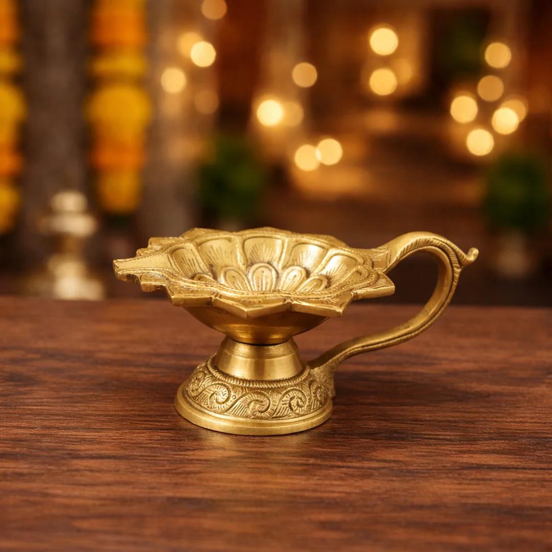 Brass Decorative Diya for Mandir Rituals
