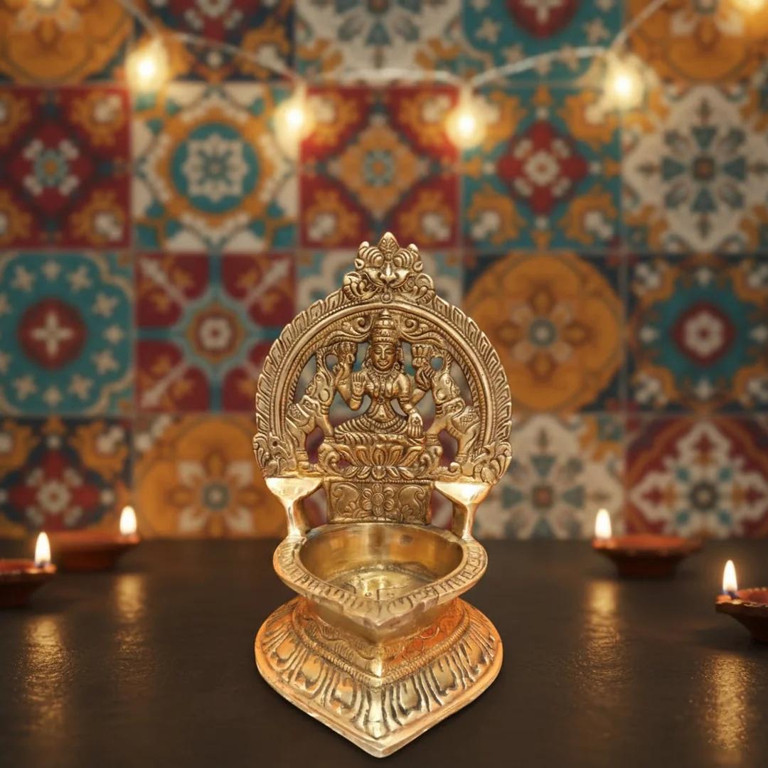Brass Kamakshi Deepam Oil Lamp for Religious Worship