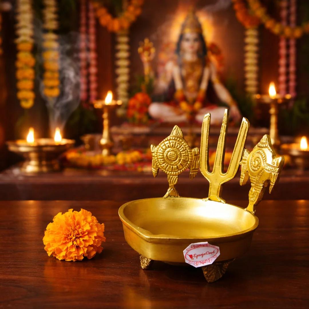 Brass Lotus Stand Diya for Home Mandir Pooja