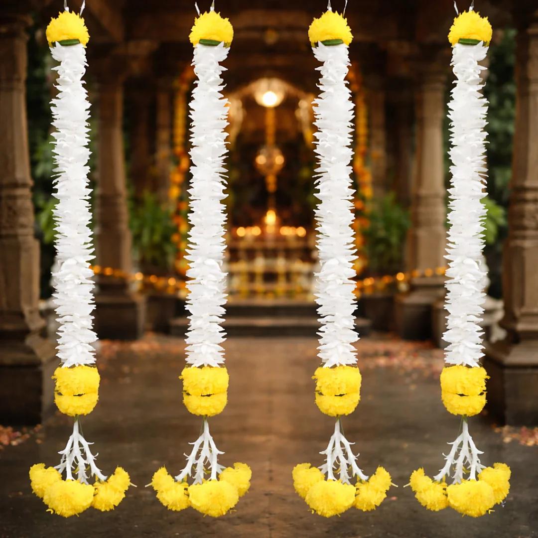 White and Yellow Flower Hangings for Decoration (Pack of 4)