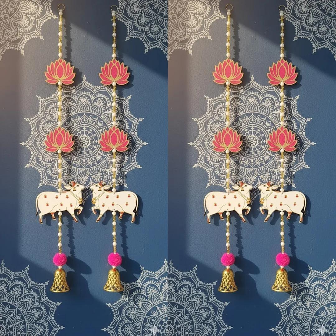 Cow Hanging Strings with Artificial Flower Lotas