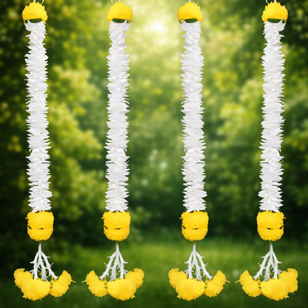 VPH Gift Store Decorative White & Yellow Artificial Flower Hangings (Pack of 4)