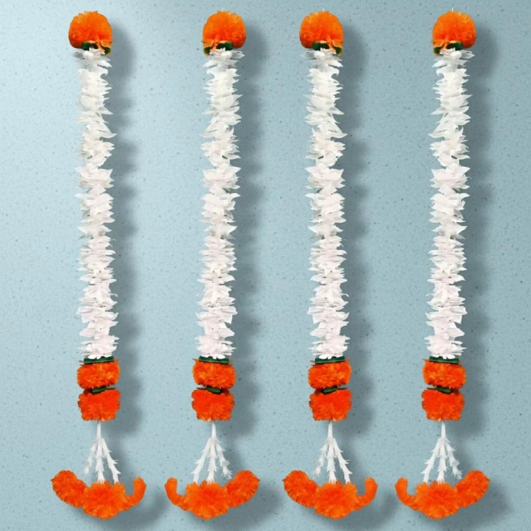 VPH Gift Store Decorative White & Orange Artificial Flower Hangings (Pack of 4)