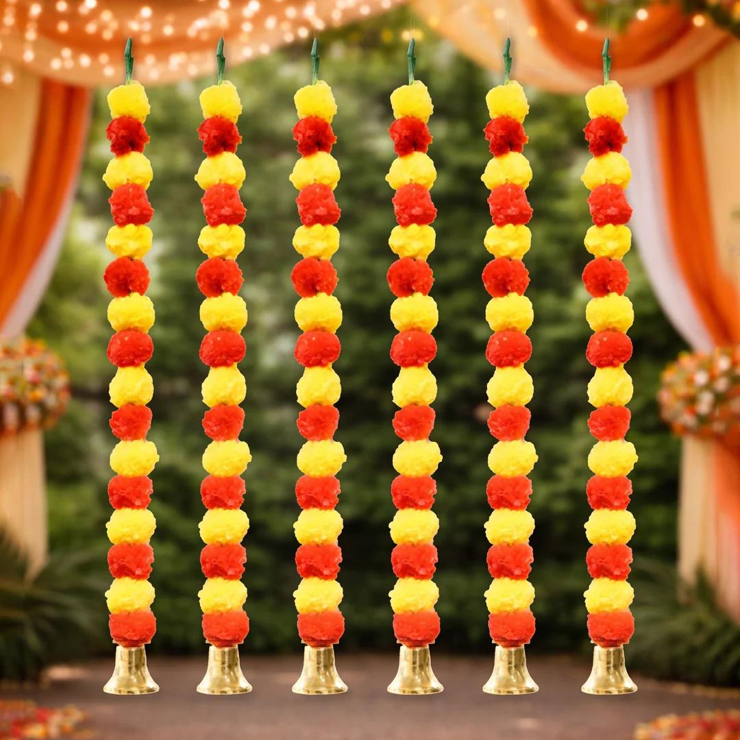 VPH Gift Store Pack of 6 Artificial Orange & Yellow Flower Garlands for Festivals