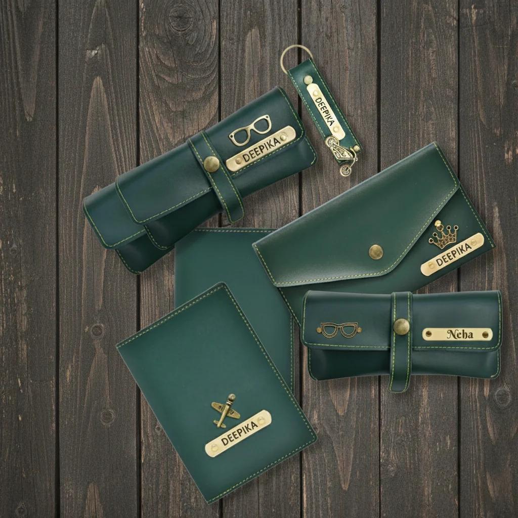 Women’s Olive Green Personalized Gift Hamper – Wallet, Passport Cover & More