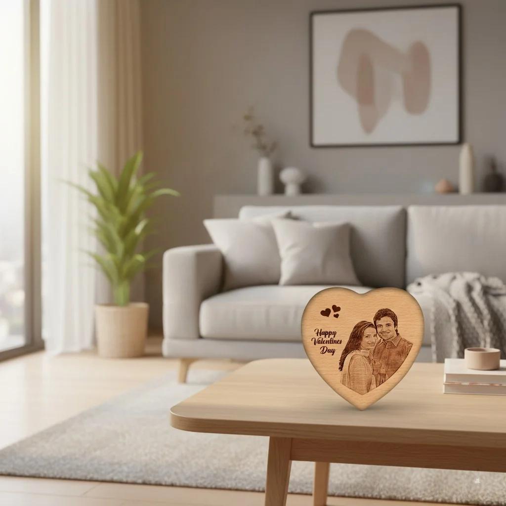Custom Engraved Heart Wooden Photo Frame – A Meaningful Personalized Gift