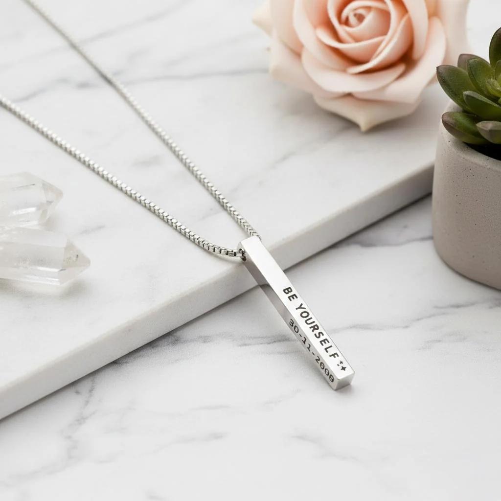 Zpics Silver Necklace Engraved with Your Name