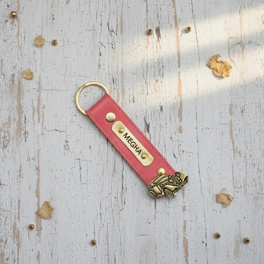 MH Decors Pink Leather Keychain – Personalized with Name