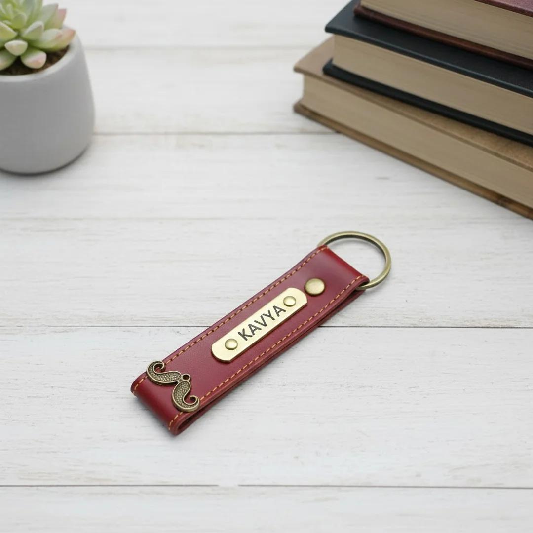 MH Decors Wine Leather Keychain – Add Your Name