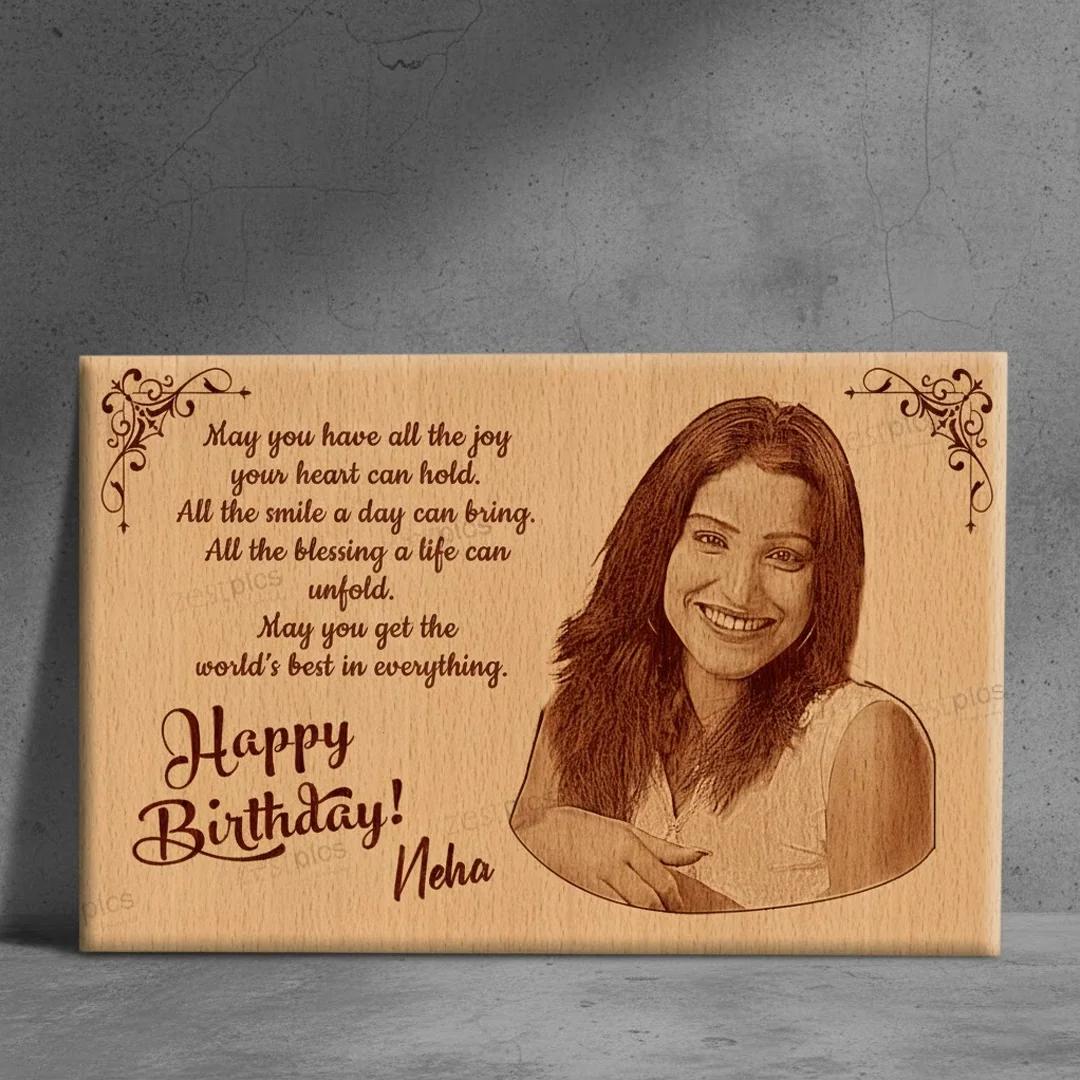 MH Decors Personalised Engraved Wooden Photo Plaque Unique Birthday Gift