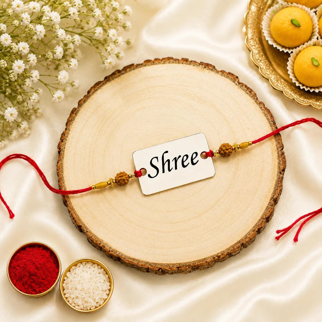 Personalized Name Silver Acrylic Rakhi for Brother
