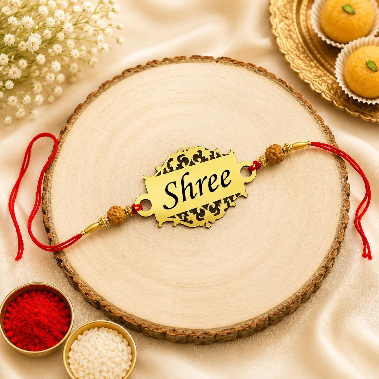 Personalized Name Gold Designer Acrylic Rakhi for Brother