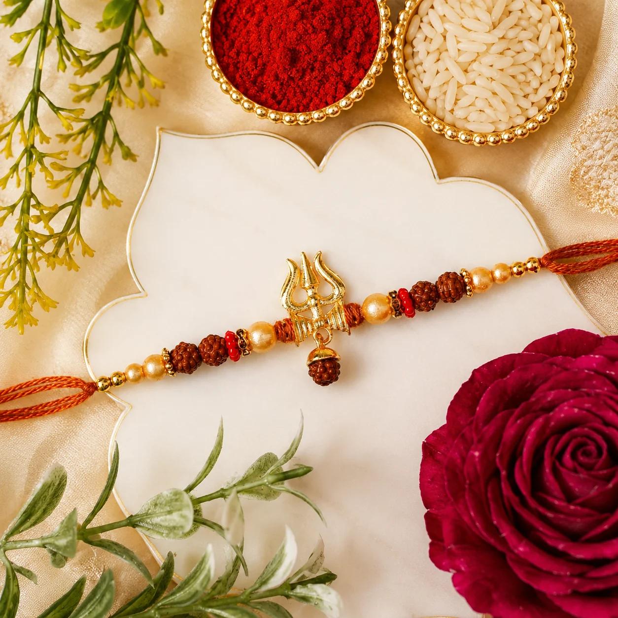 Personalized Premium Metal Artisan Crafted Sacred Thread Trishul Rakhi for Brother
